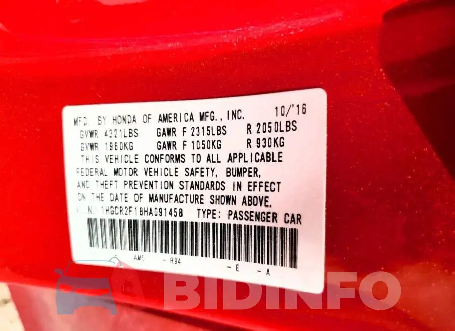 1HGCR2F18HA091458 Photo# 12