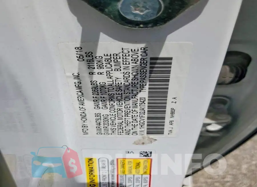 1HGCV1F32JA175420 Photo# 12
