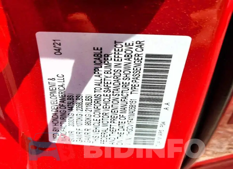 1HGCV1F41MA058151 Photo# 12