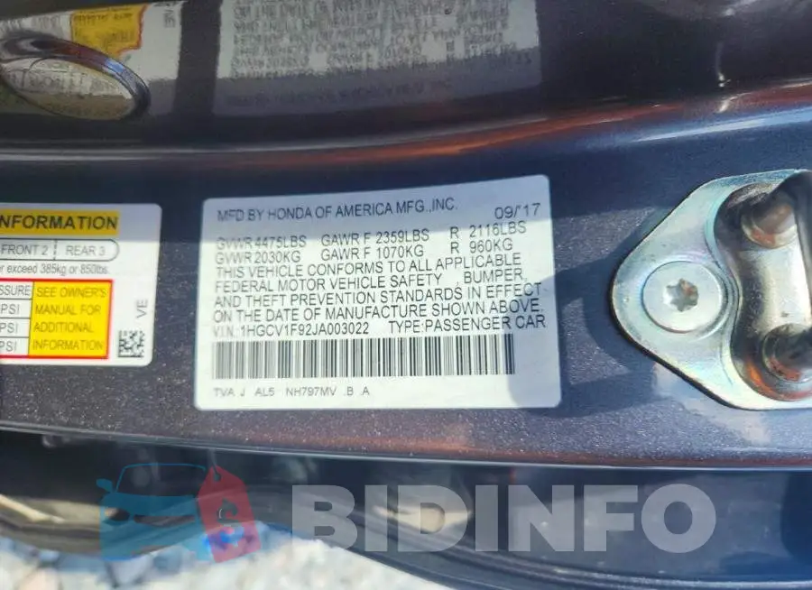 1HGCV1F92JA003022 Photo# 12