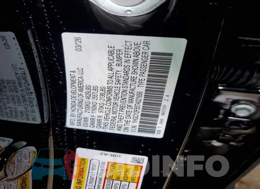 1HGCY2F55TA021656 Photo# 12