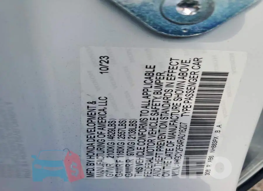 1HGCY2F64RA016207 Photo# 13