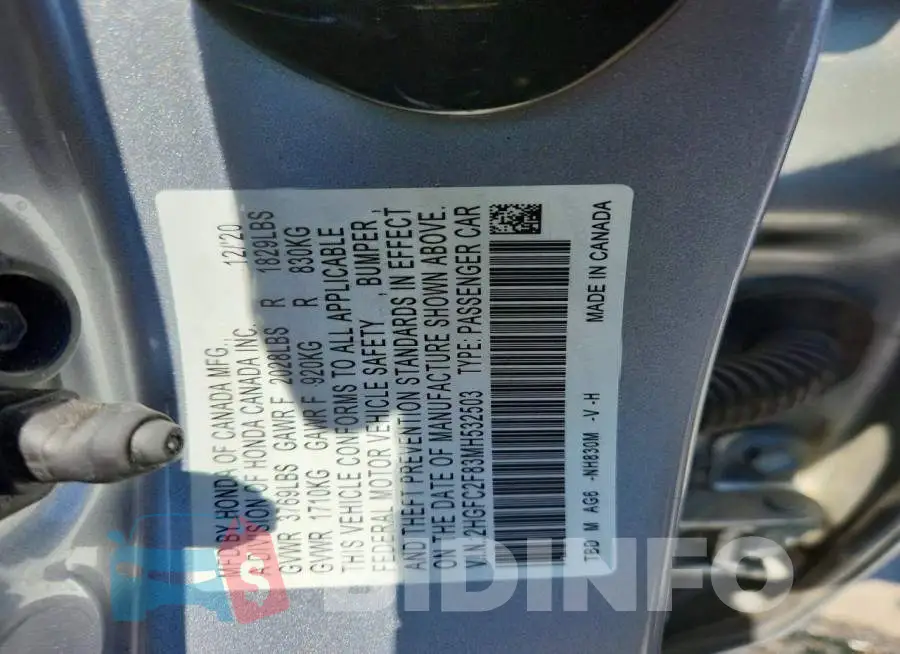 2HGFC2F83MH532503 Photo# 12
