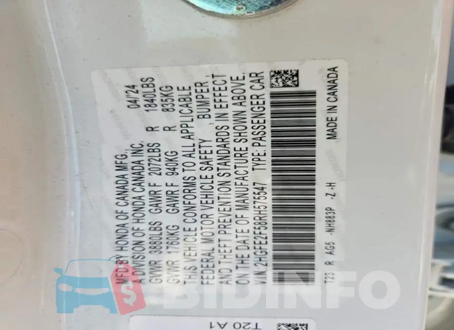 2HGFE2F58RH575547 Photo# 12