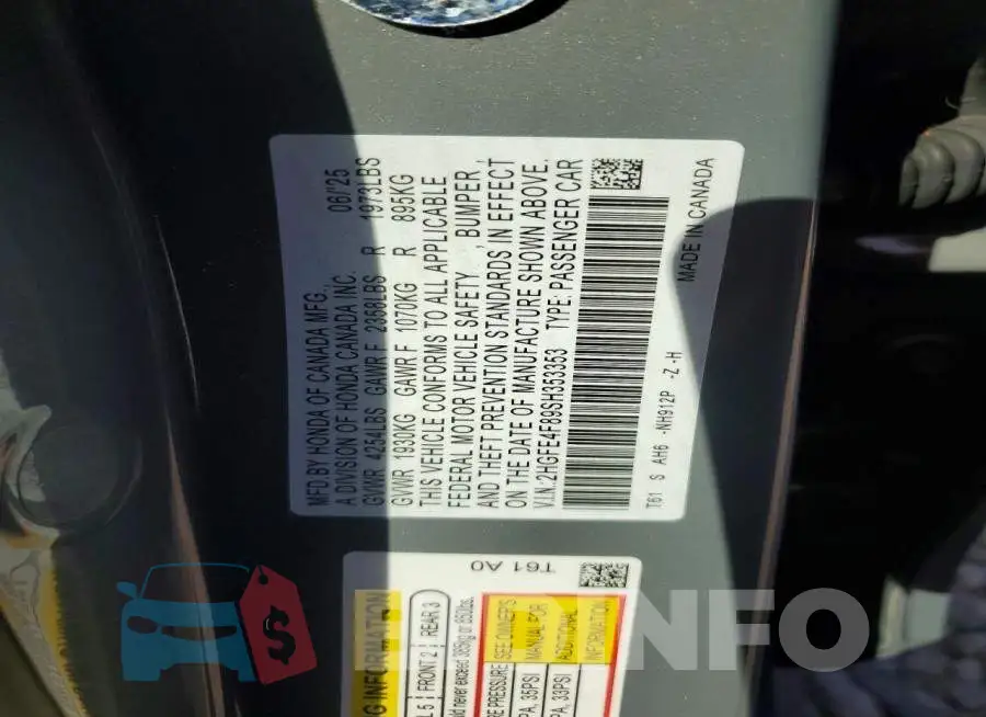 2HGFE4F89SH353353 Photo# 12