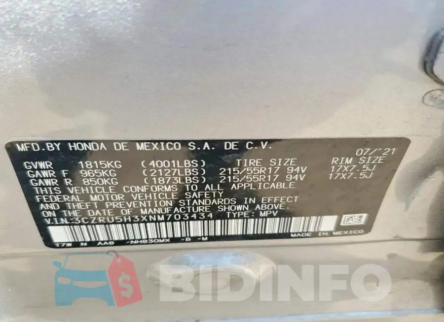 3CZRU5H3XNM703434 Photo# 13