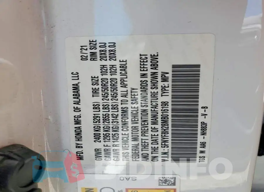 5FNYF8H28MB016198 Photo# 13