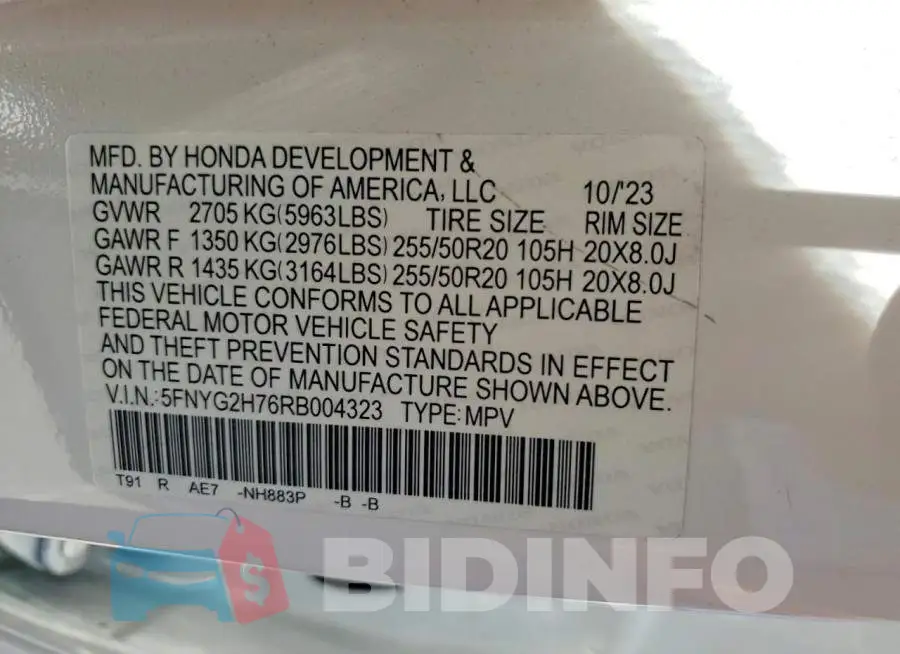 5FNYG2H76RB004323 Photo# 14