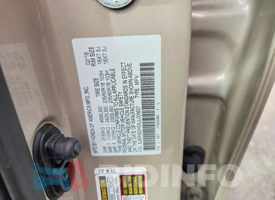 5J6RW2H5XJL009607 Photo# 13