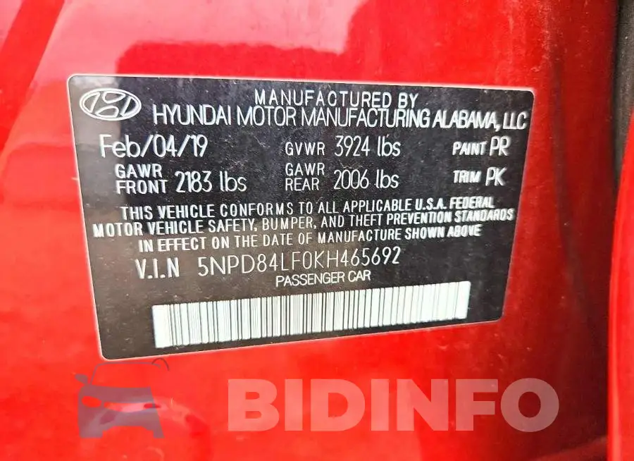5NPD84LF0KH465692 Photo# 13