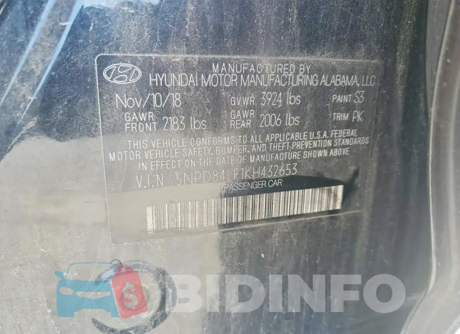 5NPD84LF1KH432653 Photo# 12