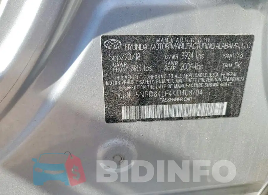 5NPD84LF4KH408704 Photo# 13