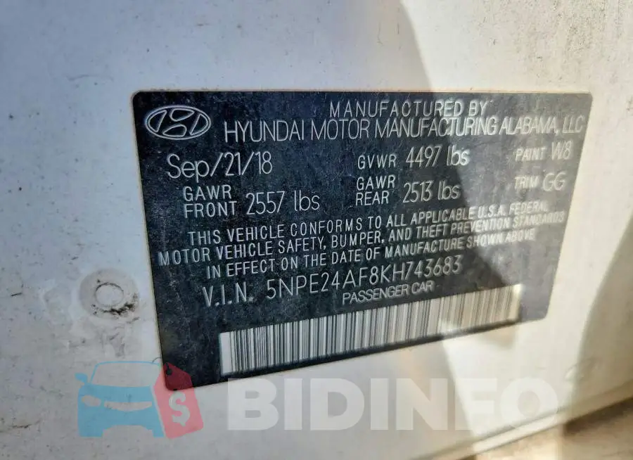5NPE24AF8KH743683 Photo# 13