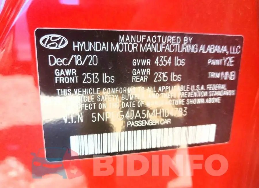 5NPEG4JA5MH104783 Photo# 12