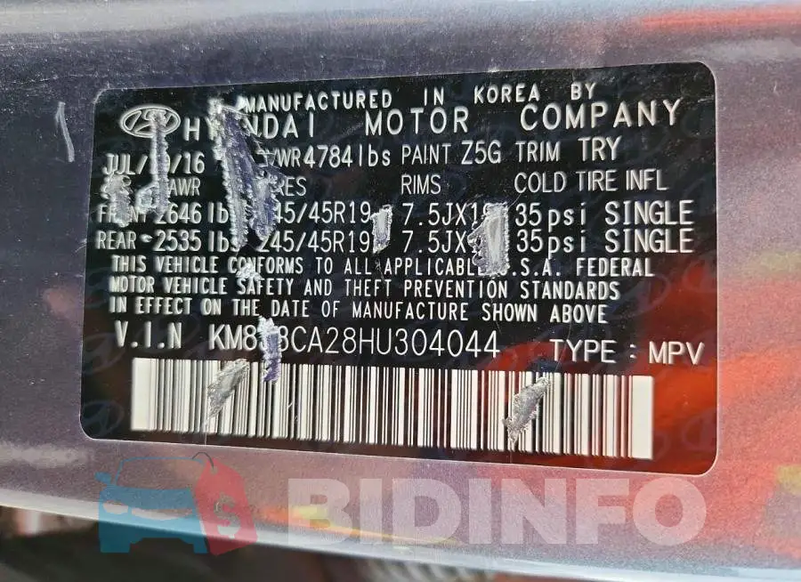 KM8J3CA28HU304044 Photo# 13