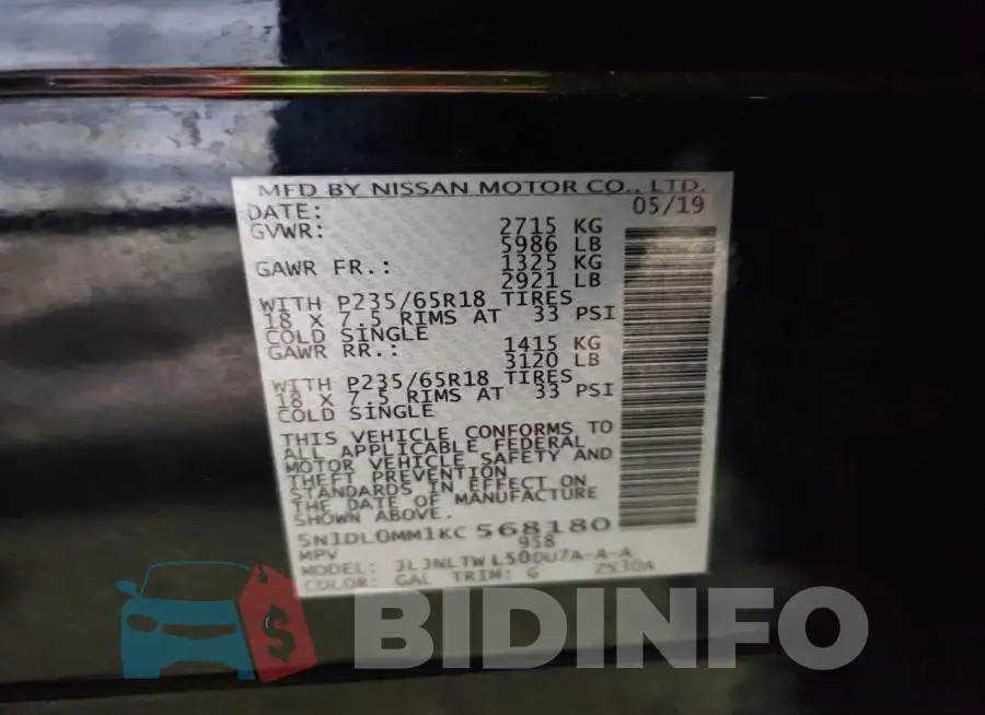 5N1DL0MM1KC568180 Photo# 13