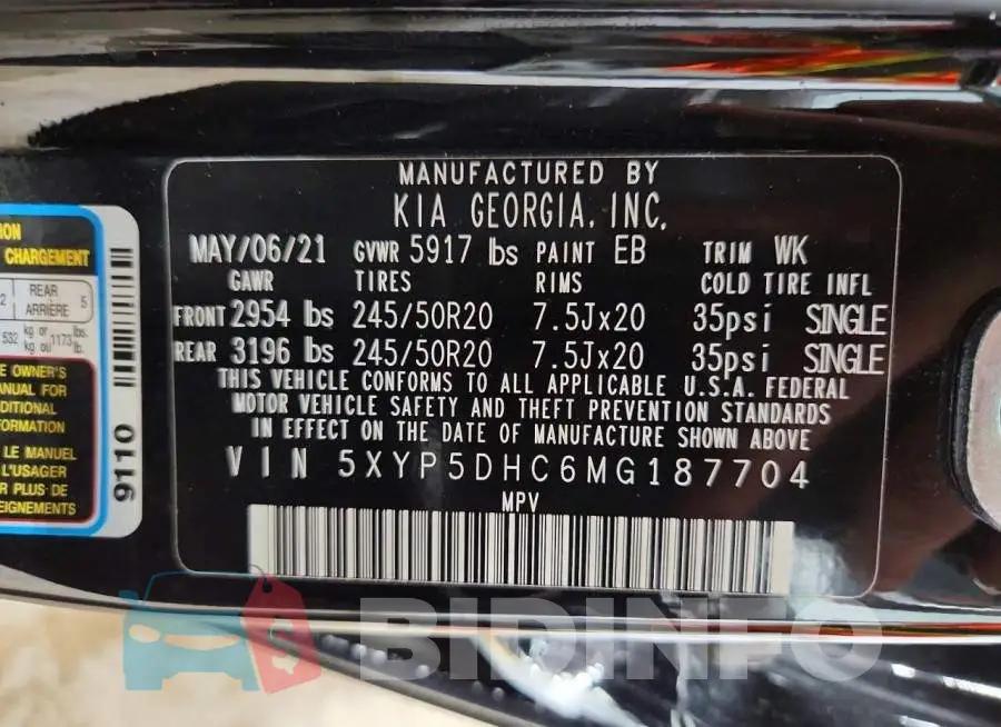 5XYP5DHC6MG187704 Photo# 14