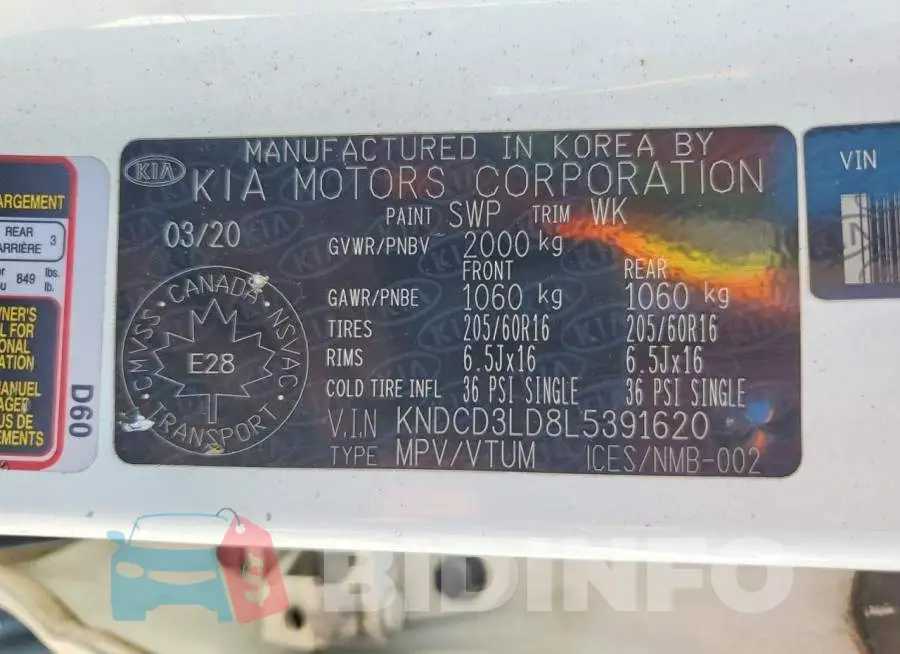 KNDCD3LD8L5391620 Photo# 12
