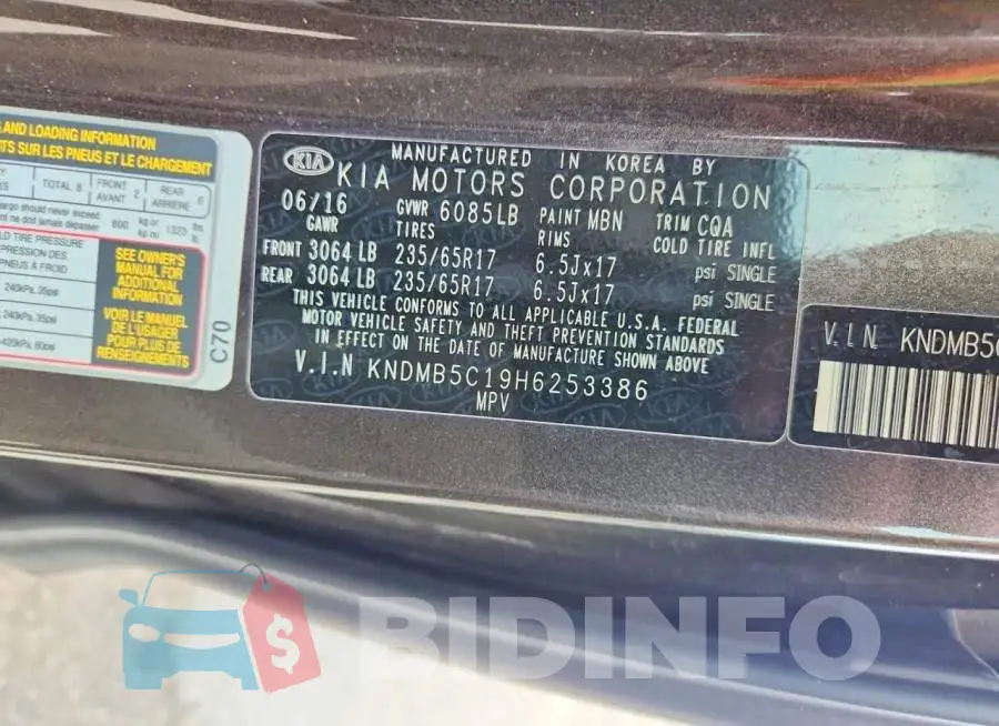 KNDMB5C19H6253386 Photo# 13