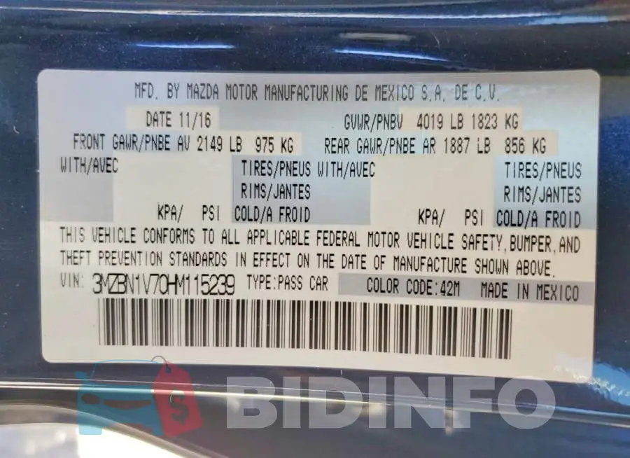 3MZBN1V70HM115239 Photo# 12