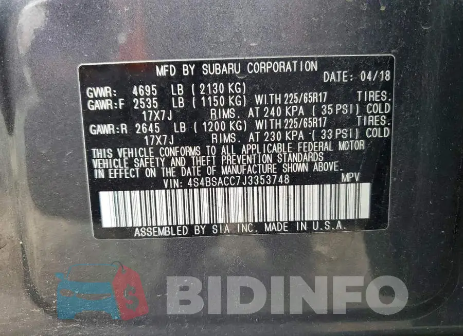 4S4BSACC7J3353748 Photo# 13