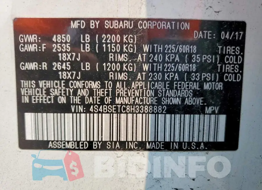 4S4BSETC8H3388882 Photo# 13