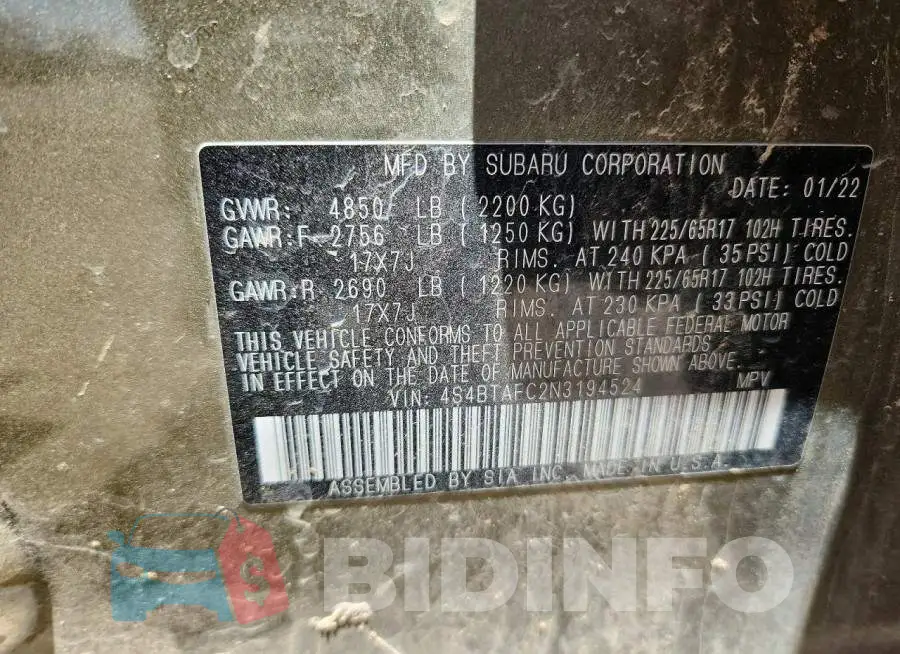 4S4BTAFC2N3194524 Photo# 14