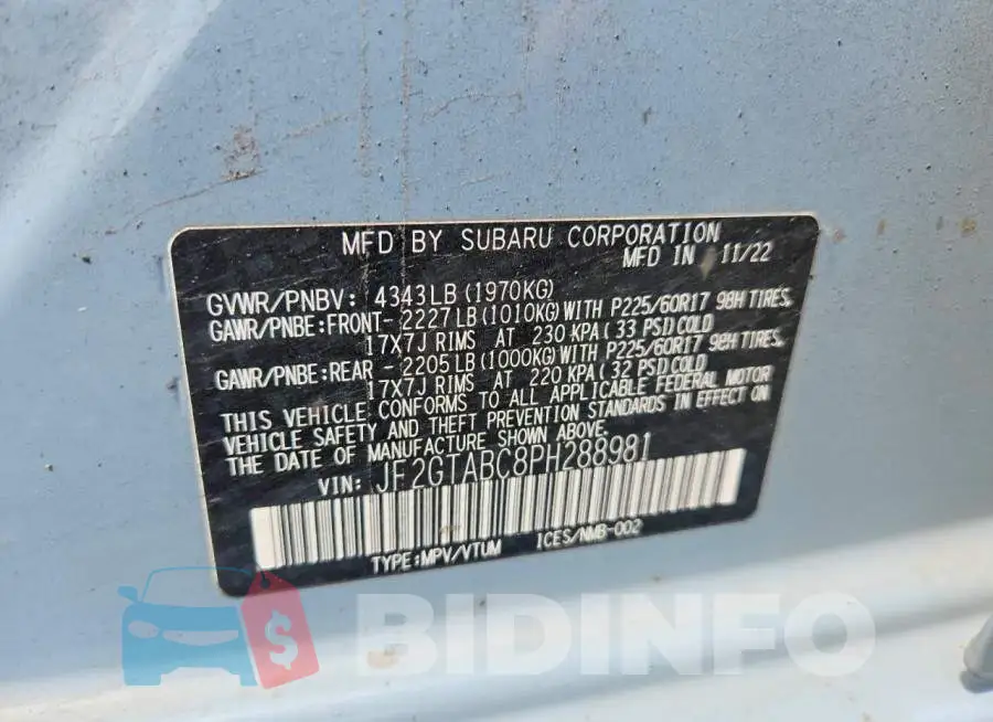 JF2GTABC8PH288981 Photo# 13