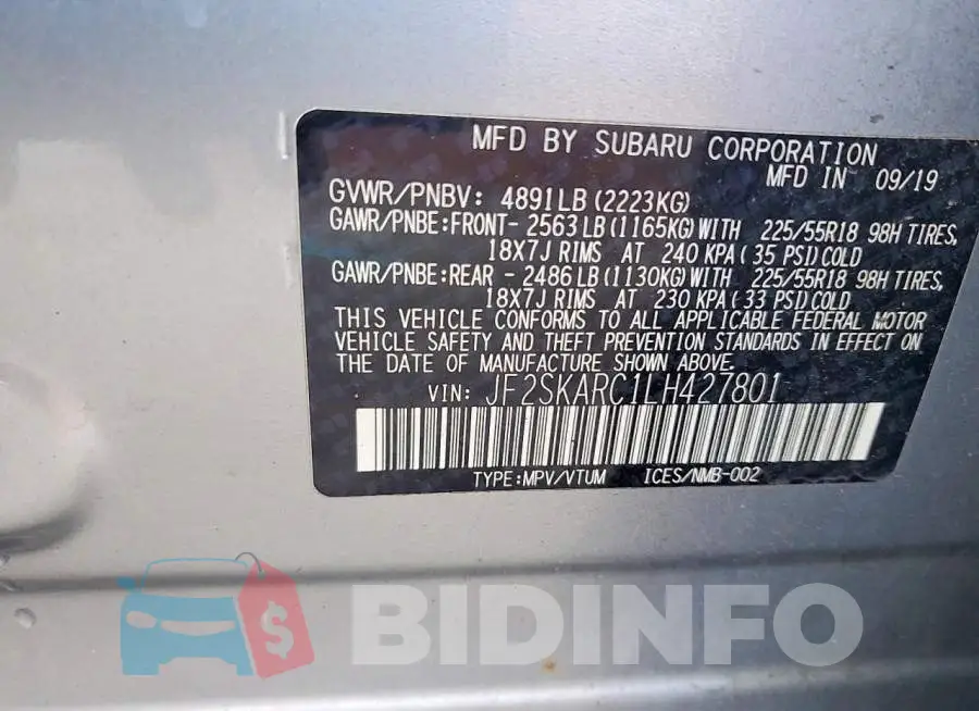JF2SKARC1LH427801 Photo# 14