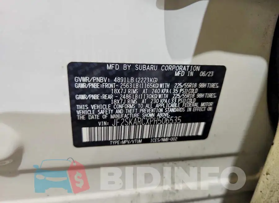 JF2SKARCXPH506535 Photo# 14