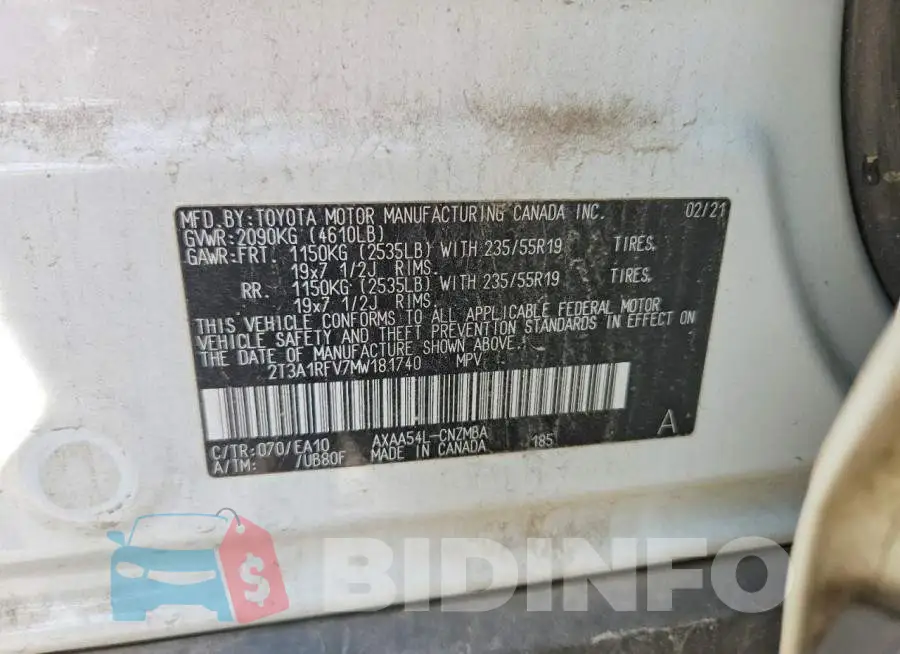 2T3A1RFV7MW181740 Photo# 13