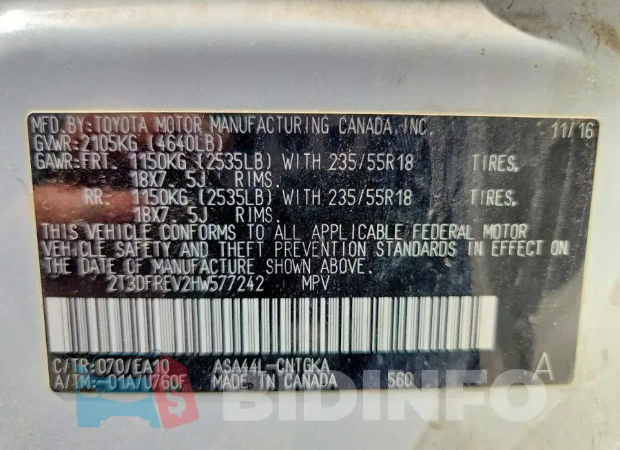 2T3DFREV2HW577242 Photo# 13