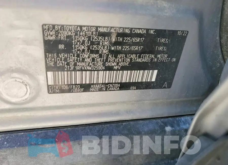 2T3F1RFVXNW325904 Photo# 13
