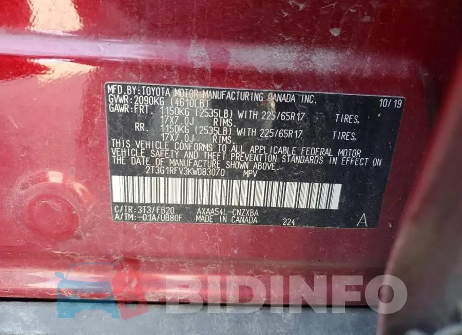 2T3G1RFV3KW083070 Photo# 14
