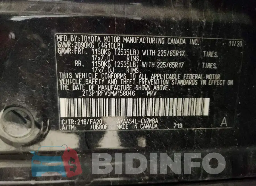 2T3P1RFV5MW158046 Photo# 13