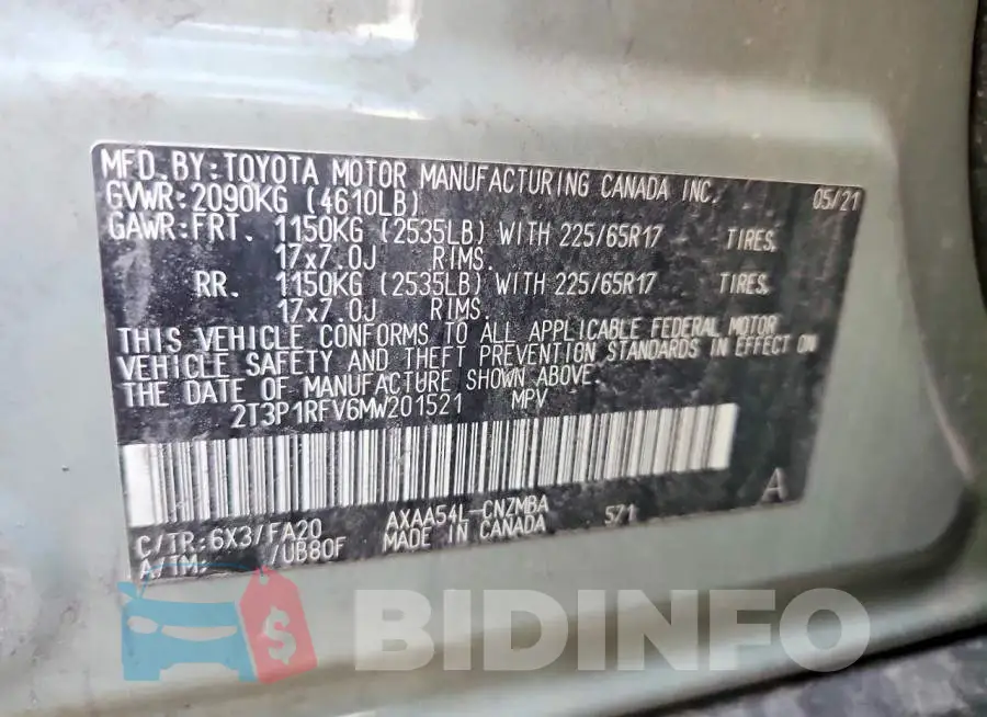 2T3P1RFV6MW201521 Photo# 12