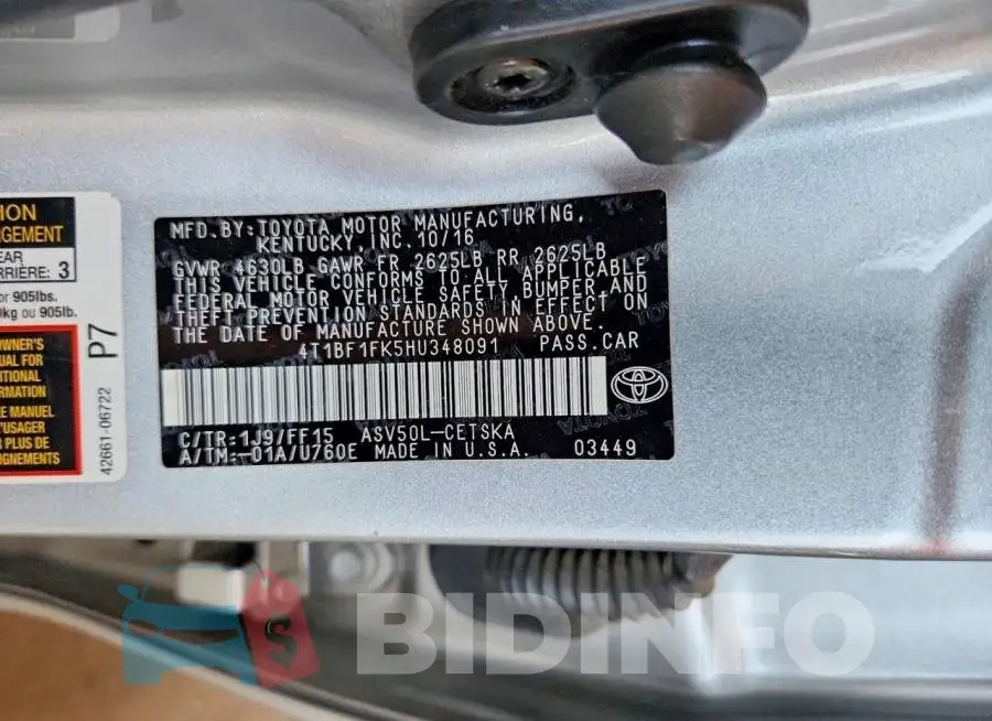 4T1BF1FK5HU348091 Photo# 12