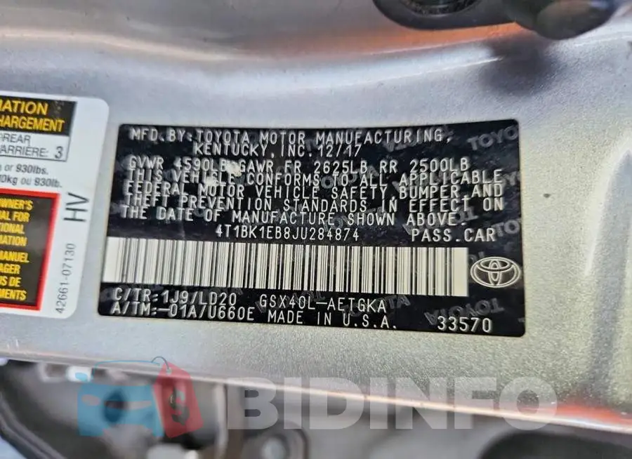 4T1BK1EB8JU284874 Photo# 12