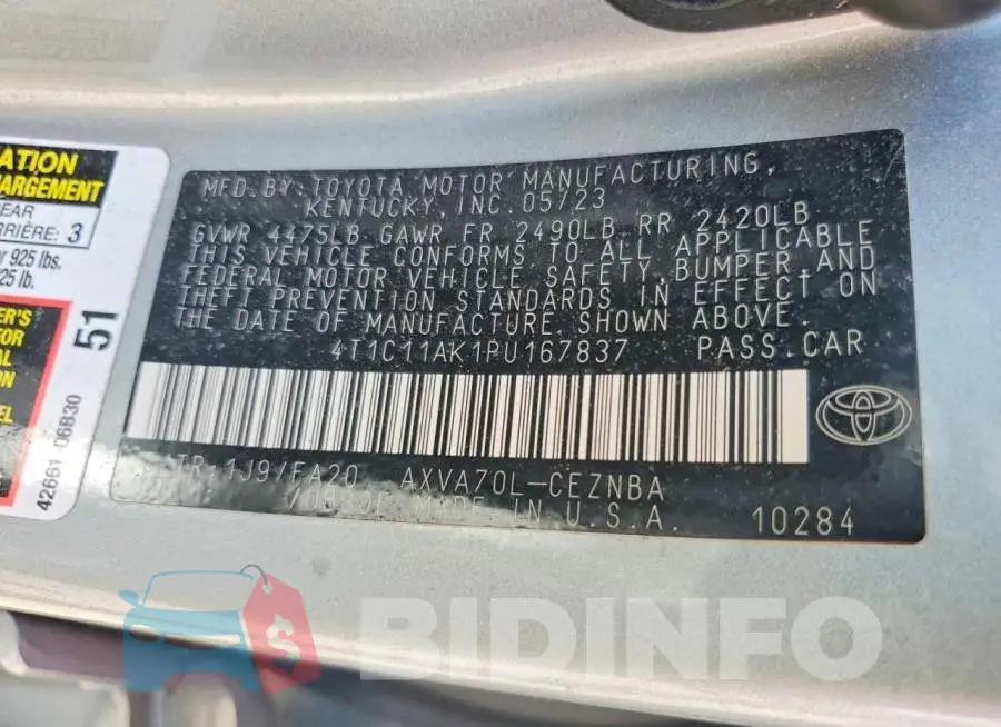 4T1C11AK1PU167837 Photo# 13