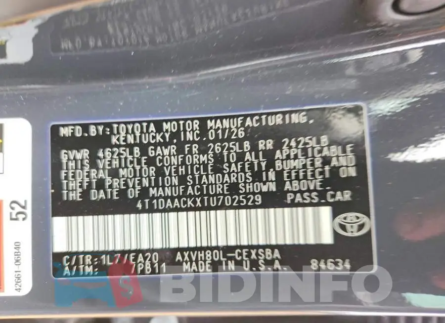 4T1DAACKXTU702529 Photo# 12