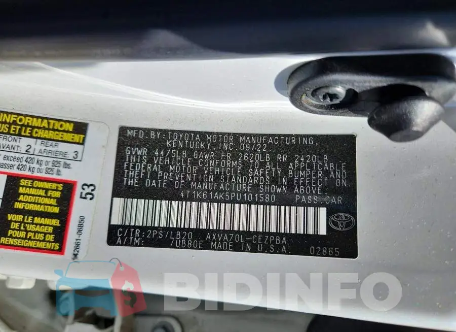 4T1K61AK5PU101580 Photo# 12