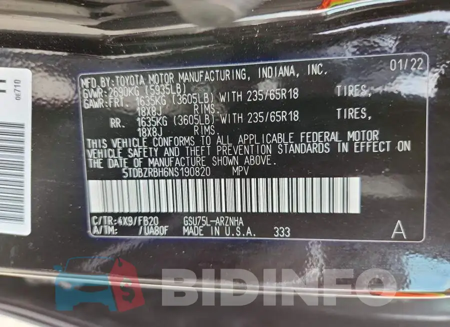 5TDBZRBH6NS190820 Photo# 13