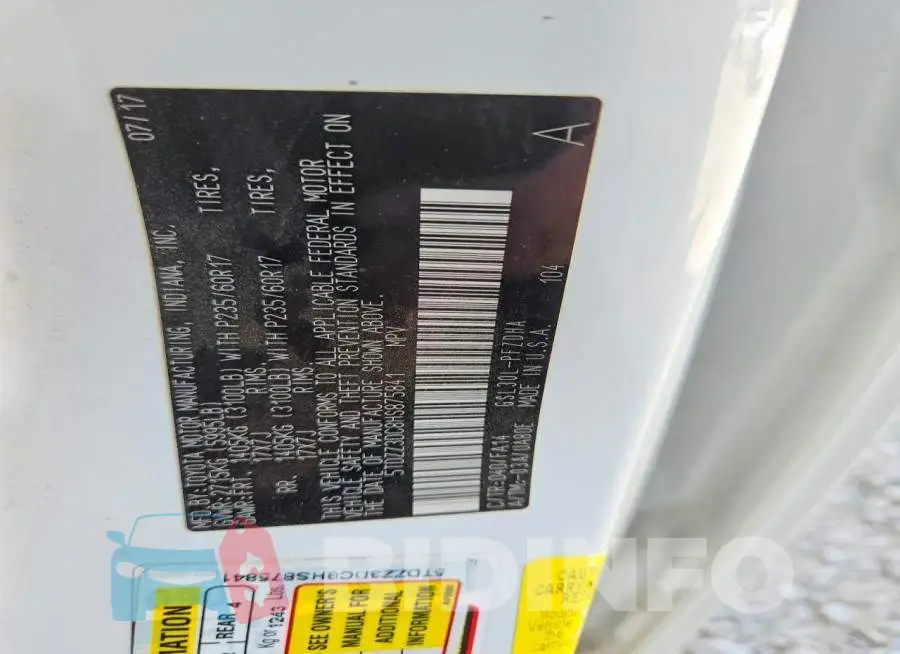 5TDZZ3DC8HS875841 Photo# 13