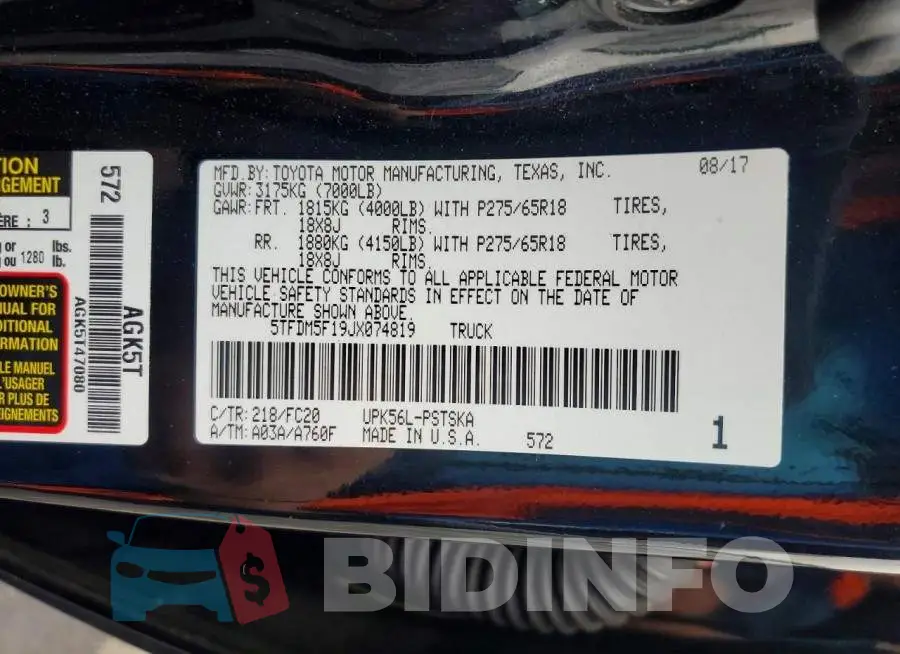5TFDM5F19JX074819 Photo# 12