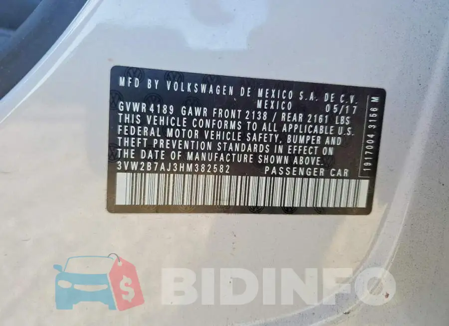 3VW2B7AJ3HM382582 Photo# 12
