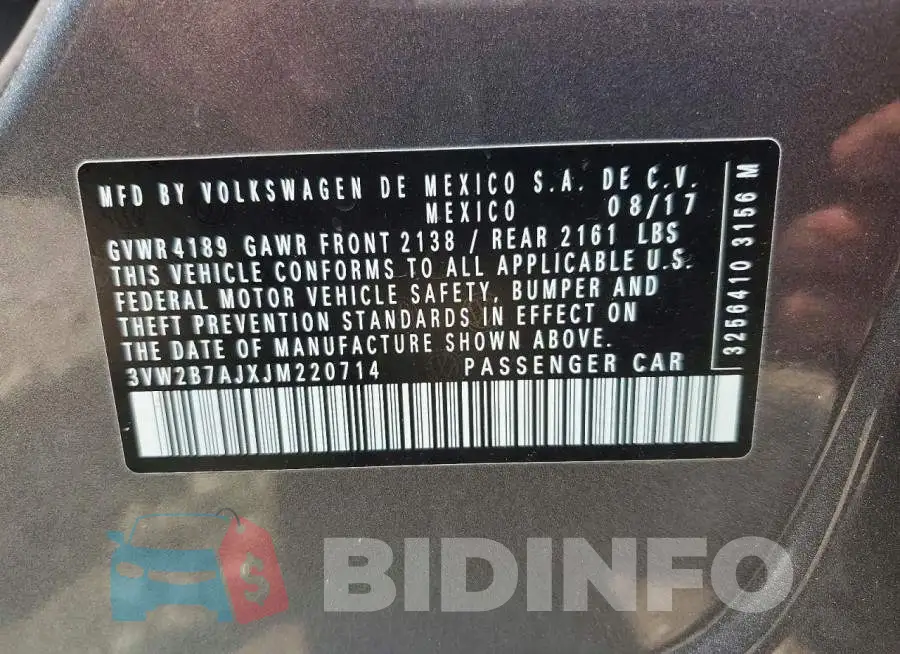 3VW2B7AJXJM220714 Photo# 12
