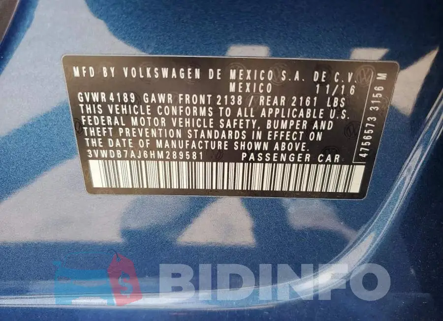 3VWDB7AJ6HM289581 Photo# 13