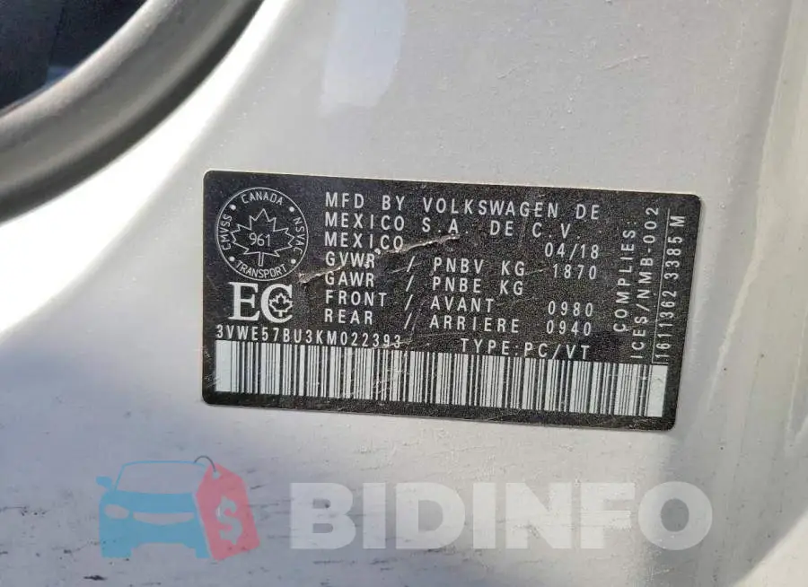 3VWE57BU3KM022393 Photo# 12