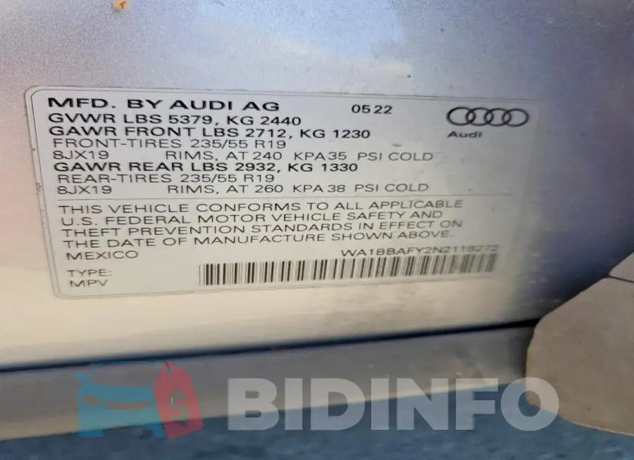 WA1BBAFY2N2118272 Photo# 14