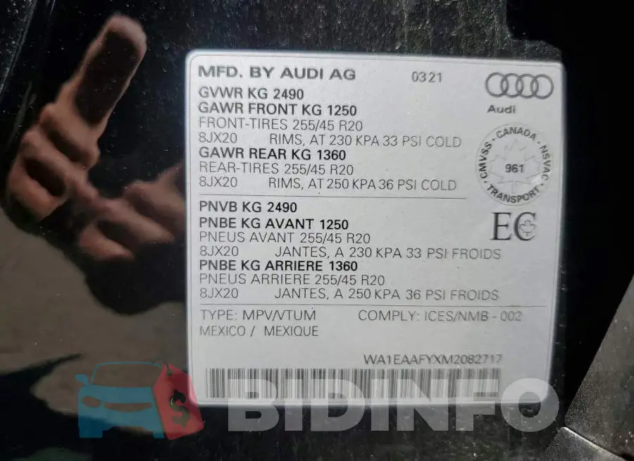 WA1EAAFYXM2082717 Photo# 13